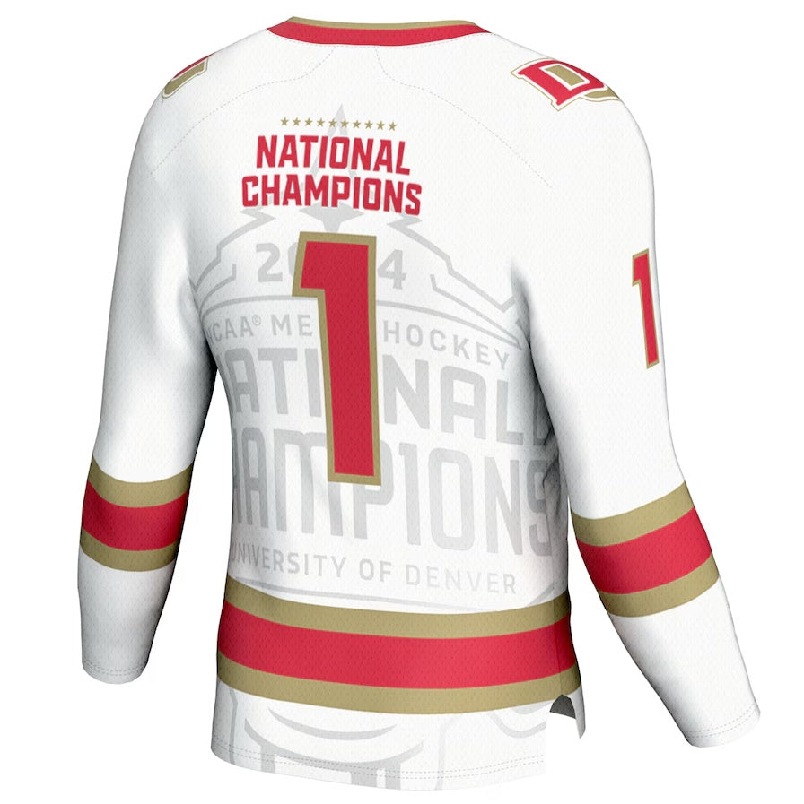 #1 D.Pioneers GameDay Greats  2024 ce Hockey National Champions Fashion Jersey - White American College Jerseys