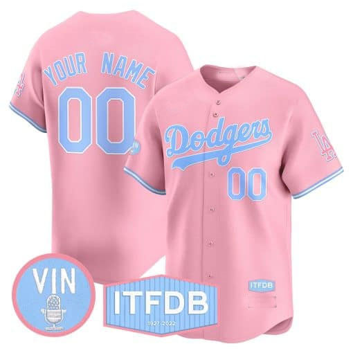 Custom Los Angeles Dodgers Vin ITFDB Patch Bubblegum Pink Vapor Premier Limited – All Stitched Baseball Jersey