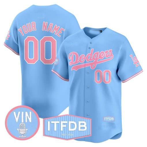 Custom Los Angeles Dodgers Vin ITFDB Patch Bubblegum Pink Vapor Premier Limited – All Stitched Baseball Jersey