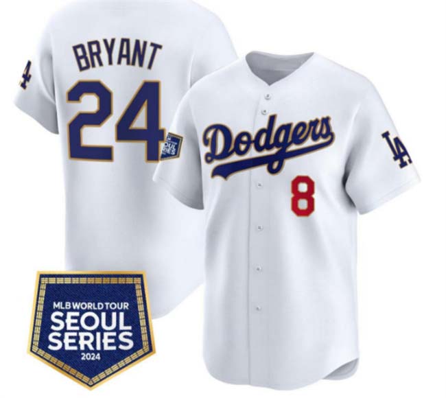 Los Angeles Dodgers Front #8 Back #24 Kobe Bryant White 2024 World Tour Seoul Series Home Limited Stitched Baseball Jersey