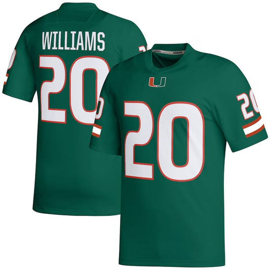 M.Hurricanes #20 James Williams NIL Football Player Jersey - Green American College Jerseys