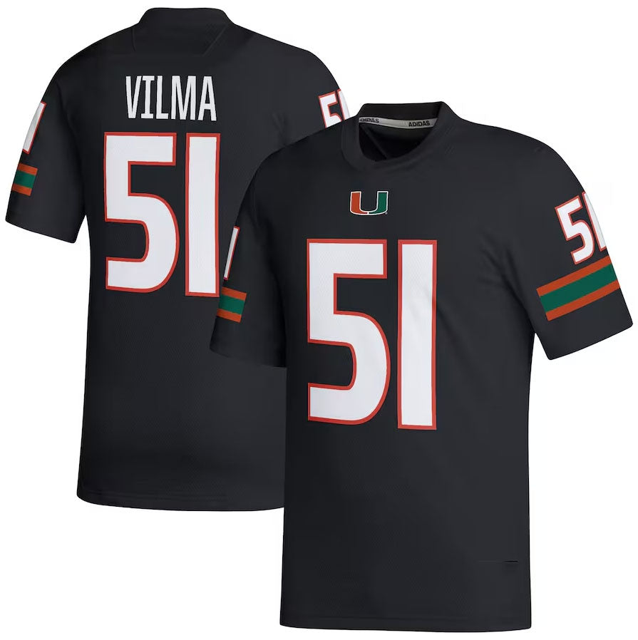 M.Hurricanes #51 Jonathan Vilma Retired Football Player Jersey - Black American College Jerseys