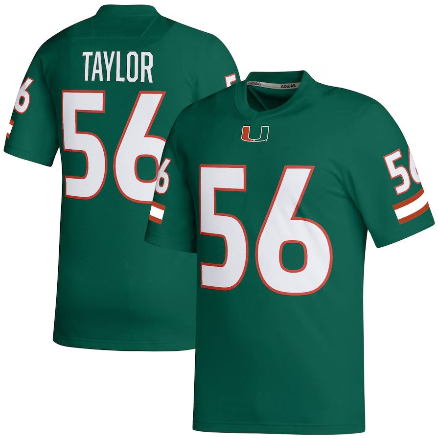 M.Hurricanes #56 Leonard Taylor NIL Football Player Jersey - Green. American College Jerseys