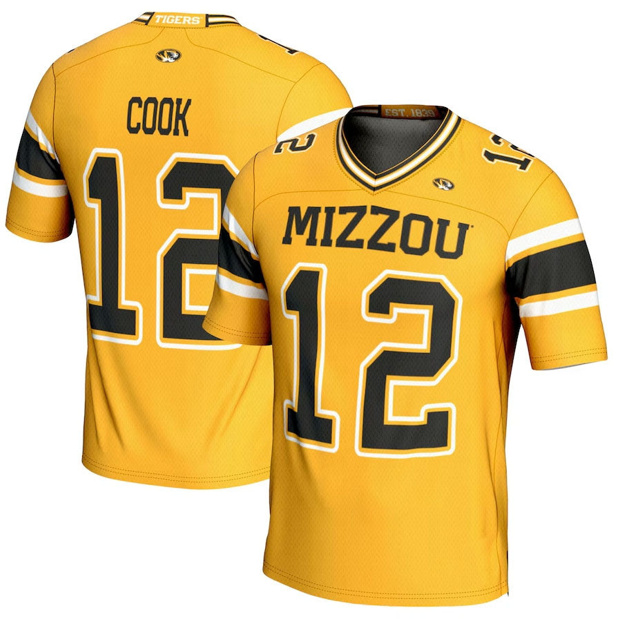 M.Tigers #12 Brady Cook GameDay Greats NIL Player Football Jersey - Gold American College Jerseys