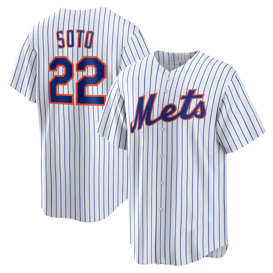 New York Mets #22 Juan Soto Home Replica Player Jersey - White Stitched Baseball Jersey