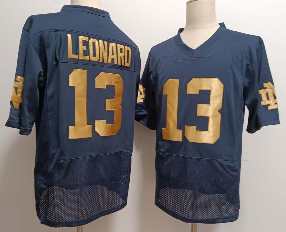 N.Dame Fighting Irish #13 Riley Leonard Name Navy Blue Stitched American College Jerseys