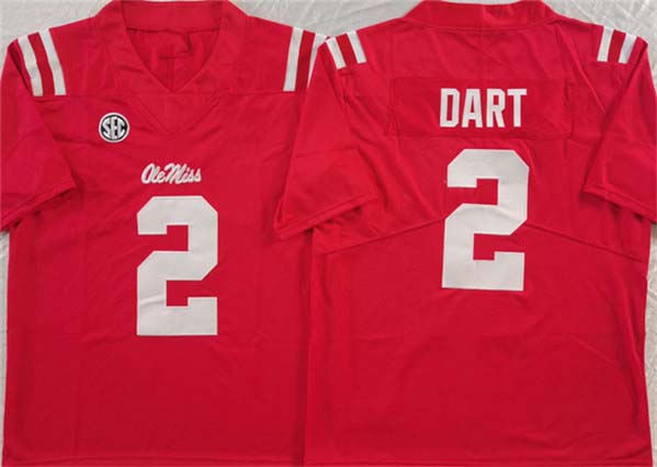 O.Miss Rebels #2 Jaxson Dart Red FUSE Football Stitched American College Jerseys