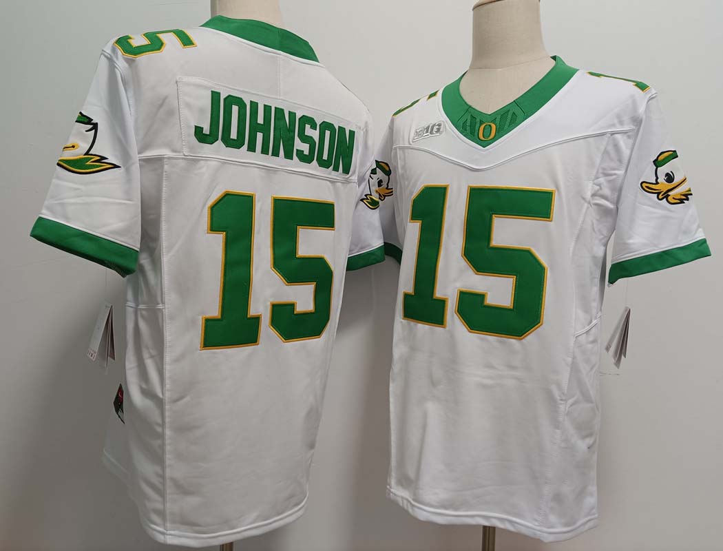 O.Ducks #15 Tez Johnson White 2024 FUSE Football Stitched American College Jerseys