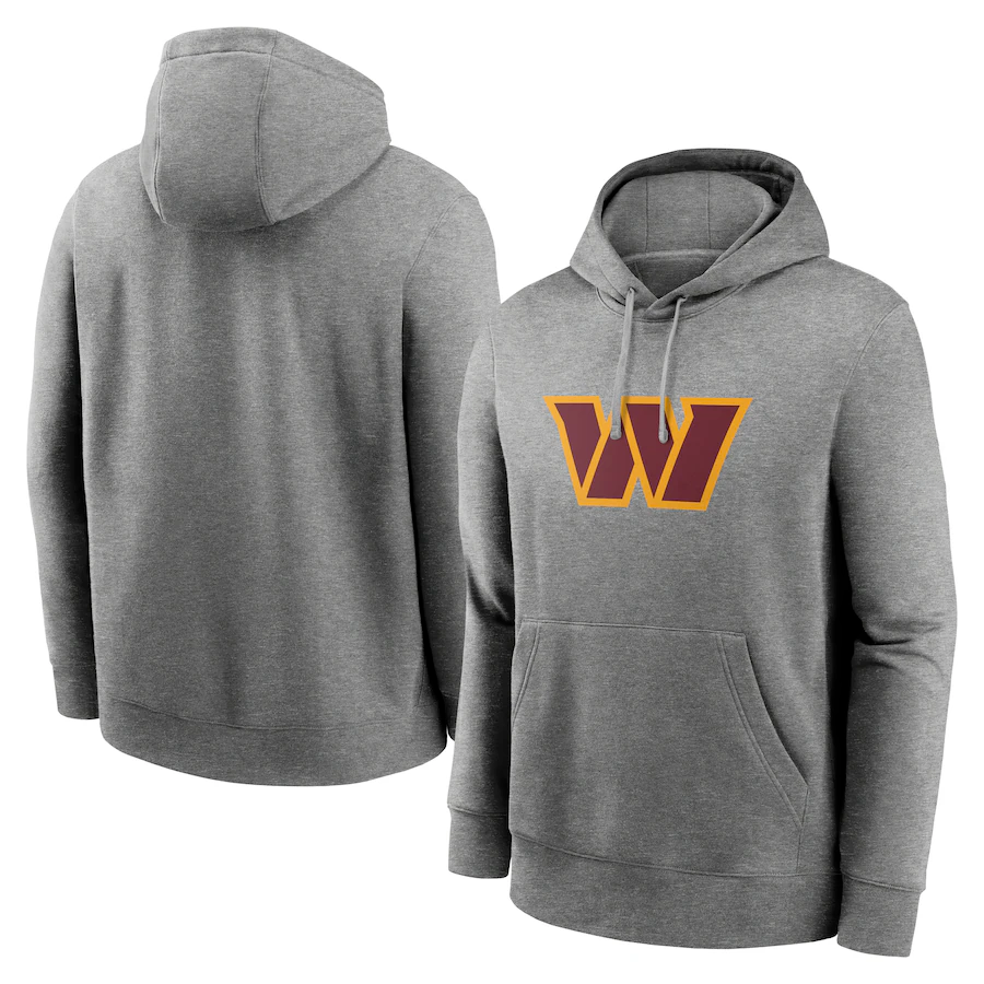 W.Redskins Heather Gray Primary Logo Long Sleeve Hoodie T-Shirt Jerseys