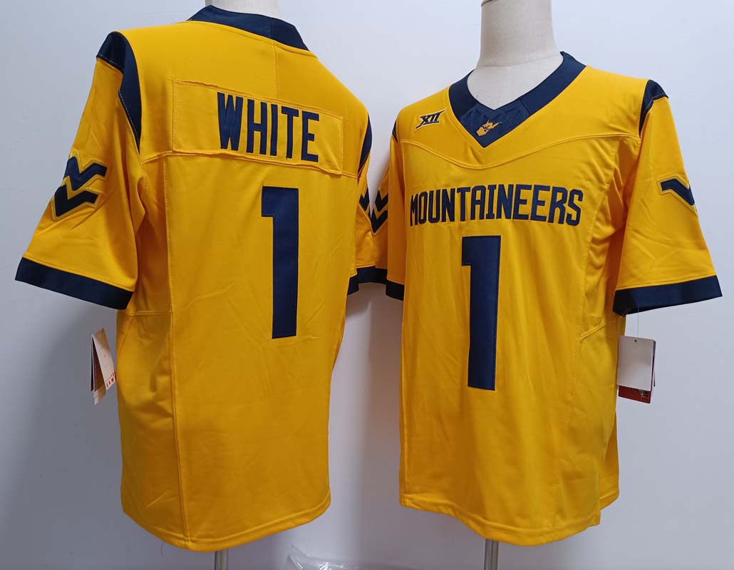 W.Virginia Mountaineers #1 Jahiem White Yellow FUSE Stitched American College Jerseys