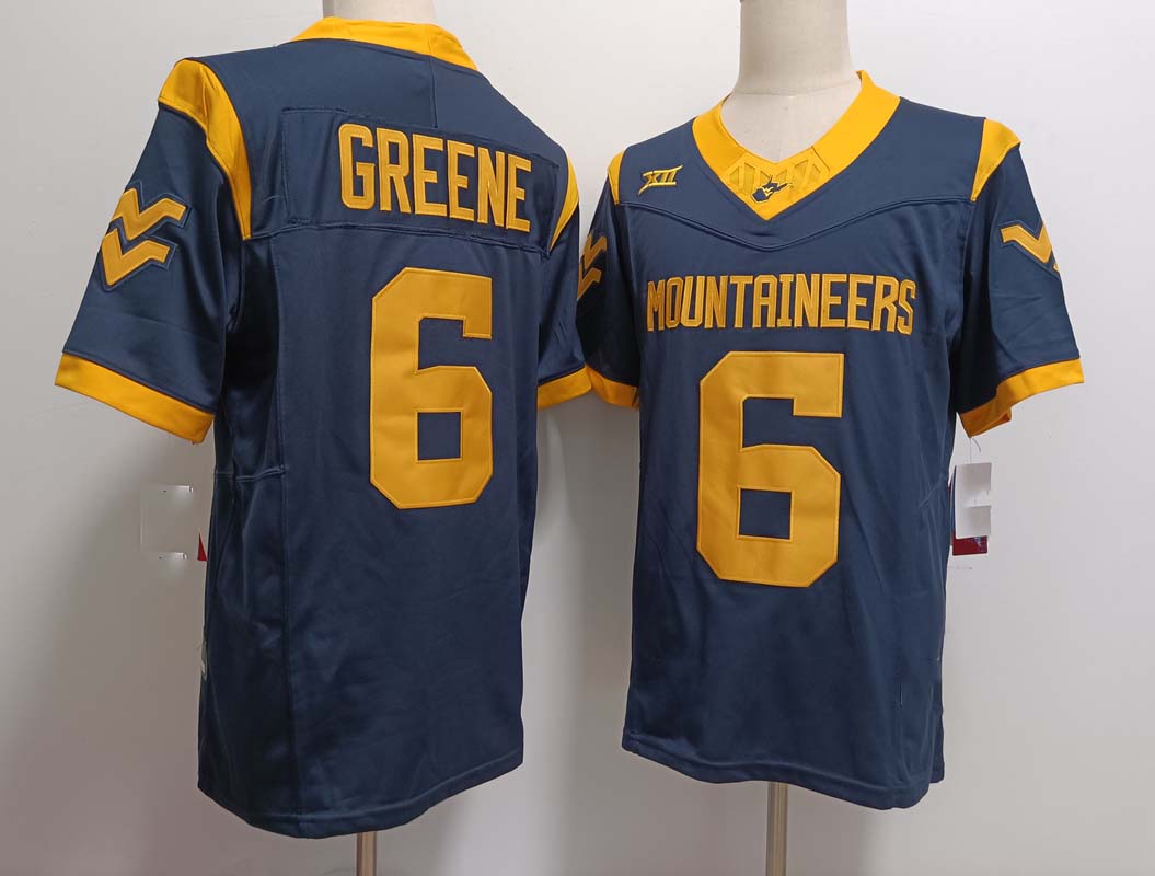 W.Virginia Mountaineers #6 Garrett Greene Navy FUSE Stitched American College Jerseys