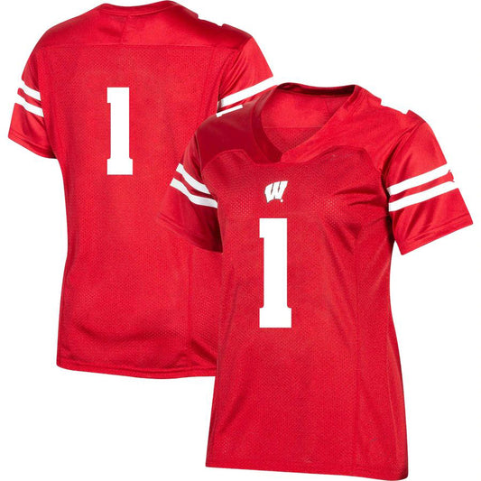 #1 W.Badgers Under Armour Team Replica Football Jersey Red Stitched American College Jerseys