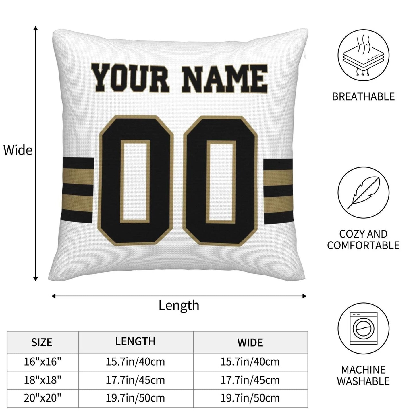 Custom NO.Saints Pillow Decorative Throw Pillow Case - Print Personalized Football Team Fans Name & Number Birthday Gift Football Pillows