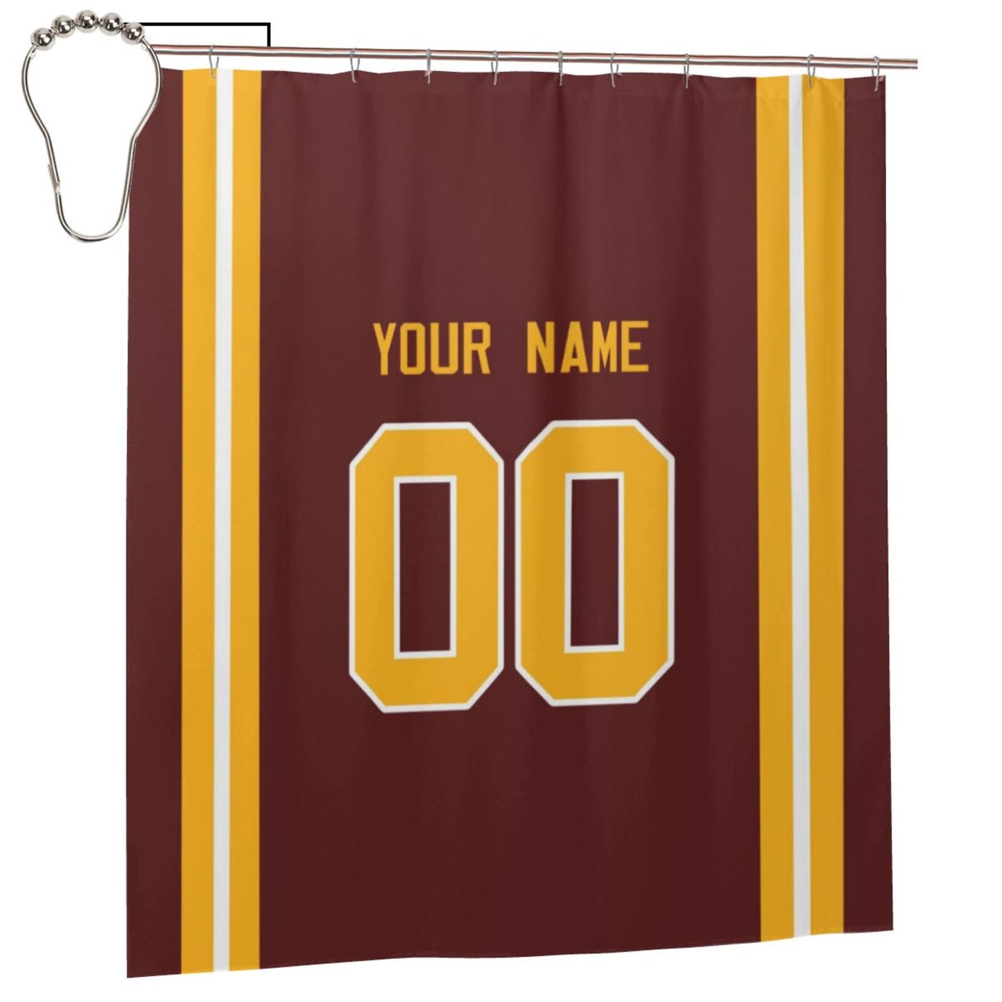 Custom W.Commanders Football style personalized shower curtain custom design name and number set of 12 shower curtain hooks Rings