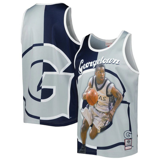 G.Hoyas Mitchell & Ness Sublimated Player Big & Tall Tank Top Navy Gray Stitched American College Jerseys