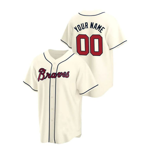 Custom Atlanta Braves #00 Cream Men Youth Women Team Name Number Birthday gift Stitched Baseball Jerseys