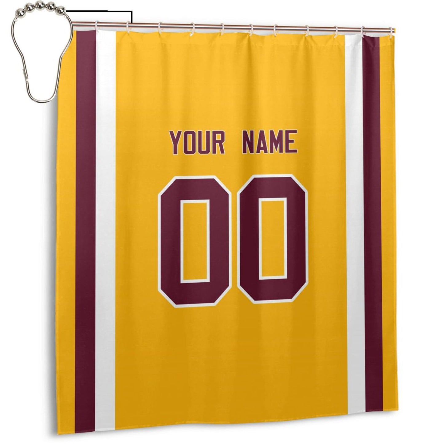 Custom W.Commanders Football style personalized shower curtain custom design name and number set of 12 shower curtain hooks Rings