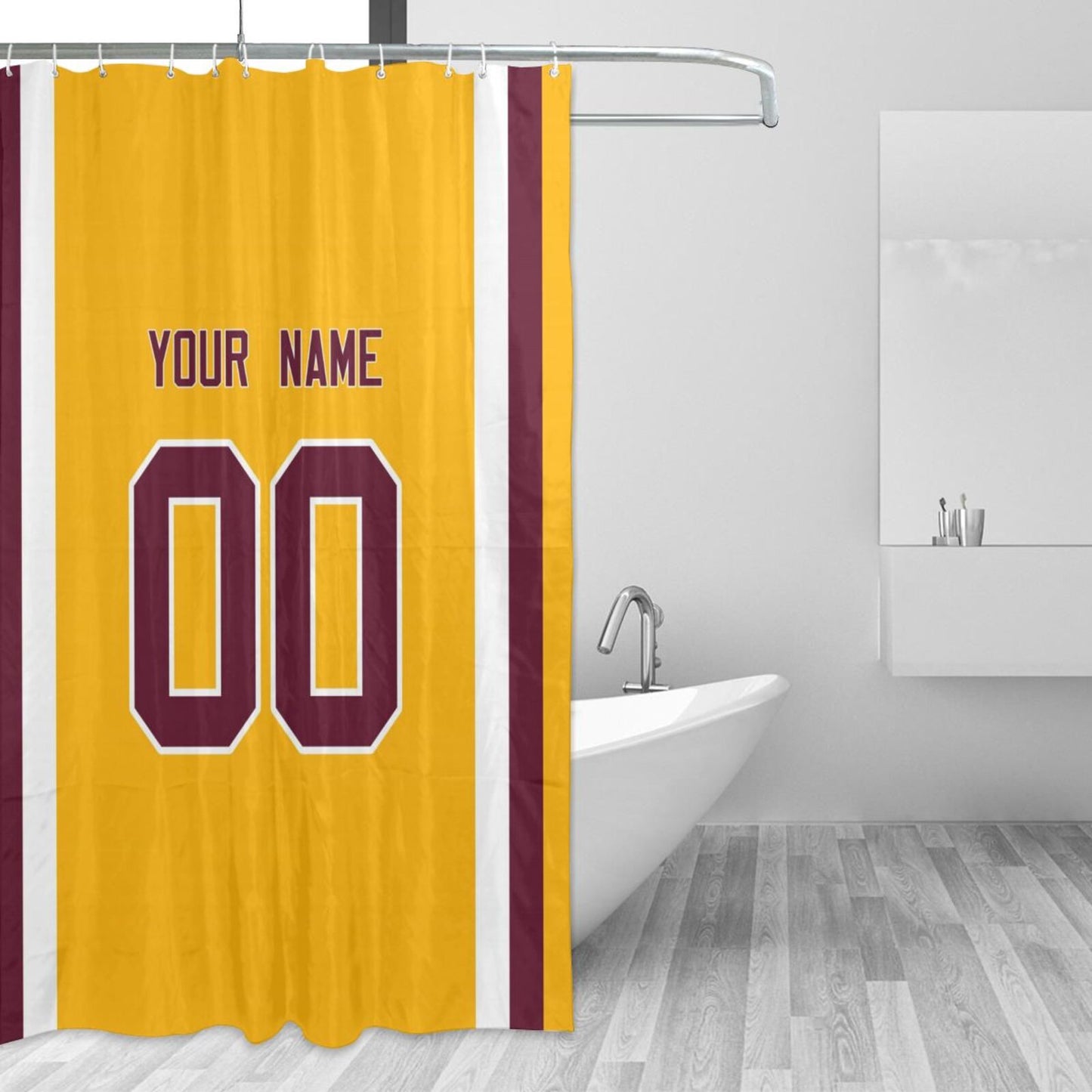 Custom W.Commanders Football style personalized shower curtain custom design name and number set of 12 shower curtain hooks Rings