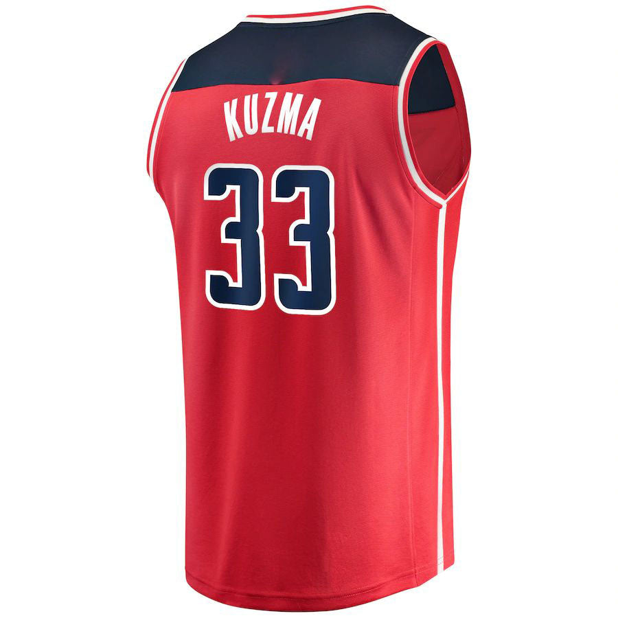 W.Wizards #33 Kyle Kuzma Fanatics Branded Fast Break Replica Jersey Icon Edition Red Stitched American Basketball Jersey