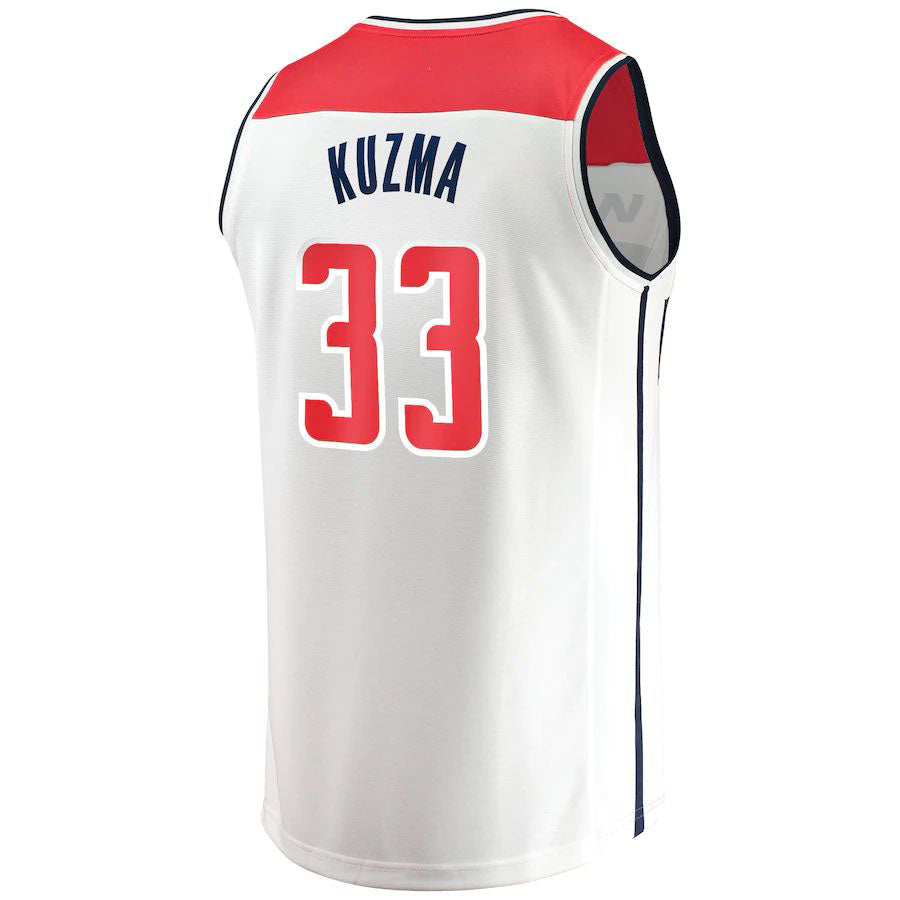 W.Wizards #33 Kyle Kuzma Fanatics Branded  Fast Break Replica Jersey White Association Edition Stitched American Basketball Jersey