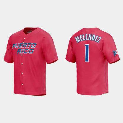 #1 MJ MELENDEZ PUERTO RICO BASEBALL 2023 WORLD BASEBALL CLASSIC JERSEY – RED Stitches Baseball Jerseys