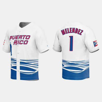 #1 MJ MELENDEZ PUERTO RICO BASEBALL 2023 WORLD BASEBALL CLASSIC JERSEY – WHITE Stitches Baseball Jerseys