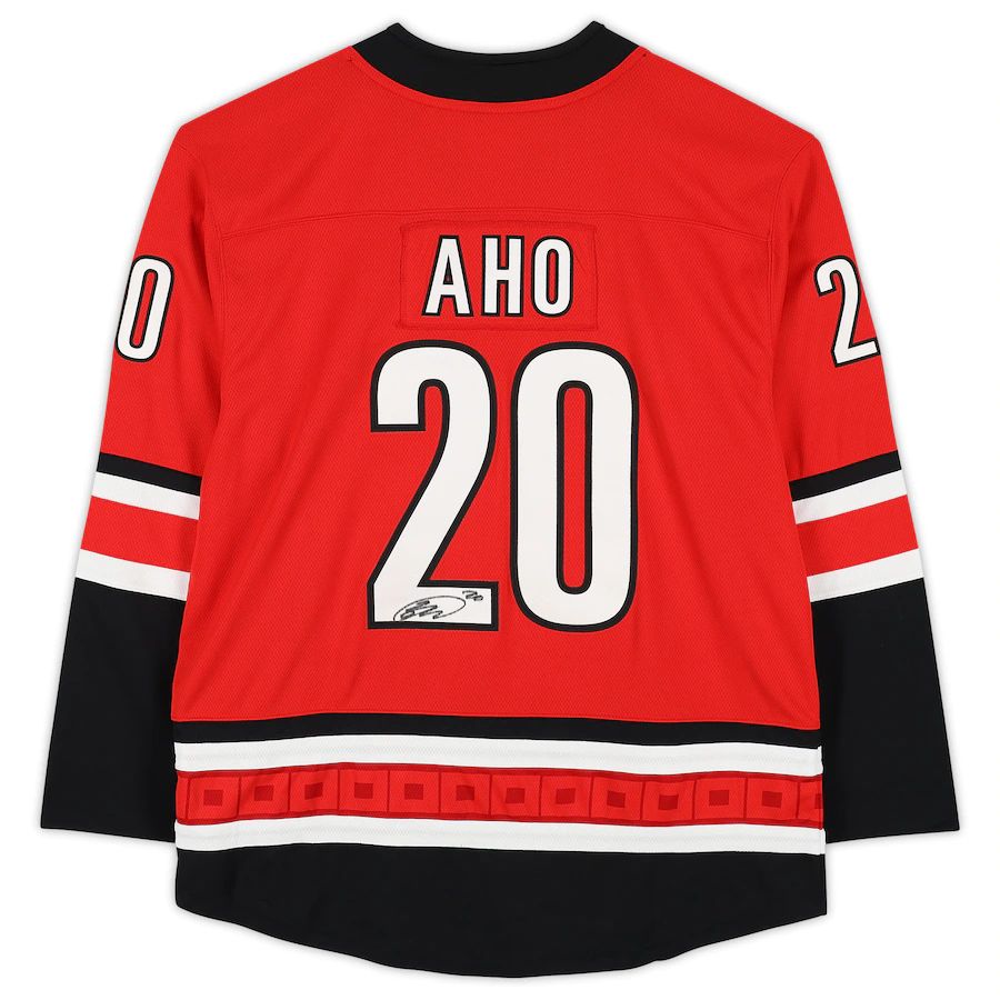 C.Hurricanes #20 Sebastian Aho Fanatics Authentic Autographed Fanatics Breakaway Jersey Red Stitched American Hockey Jerseys