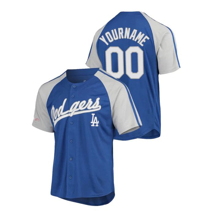 Custom Los Angeles Dodgers Stitched Button Down Raglan Jersey Baseball Jerseys