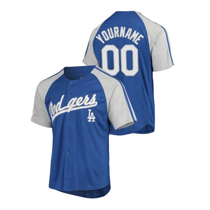 Custom Los Angeles Dodgers Stitched Button Down Raglan Jersey Baseball Jerseys