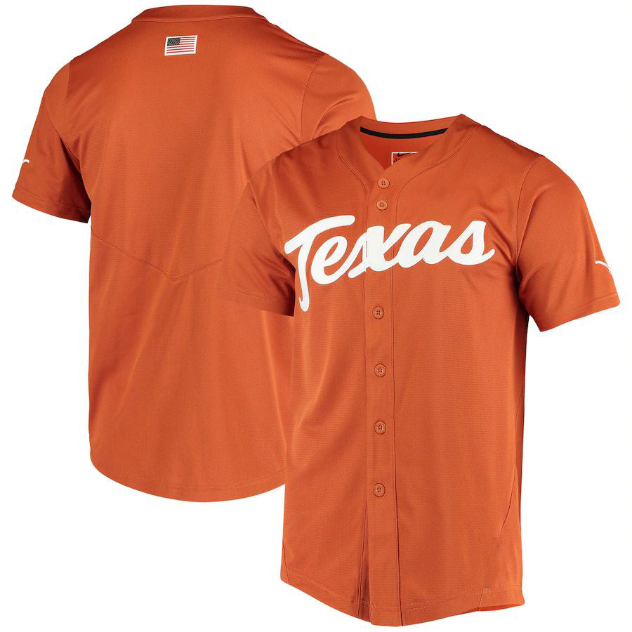 T.Longhorns Vapor Untouchable Elite Replica Full-Button Baseball Jersey Texas Orange Stitched American College Jerseys