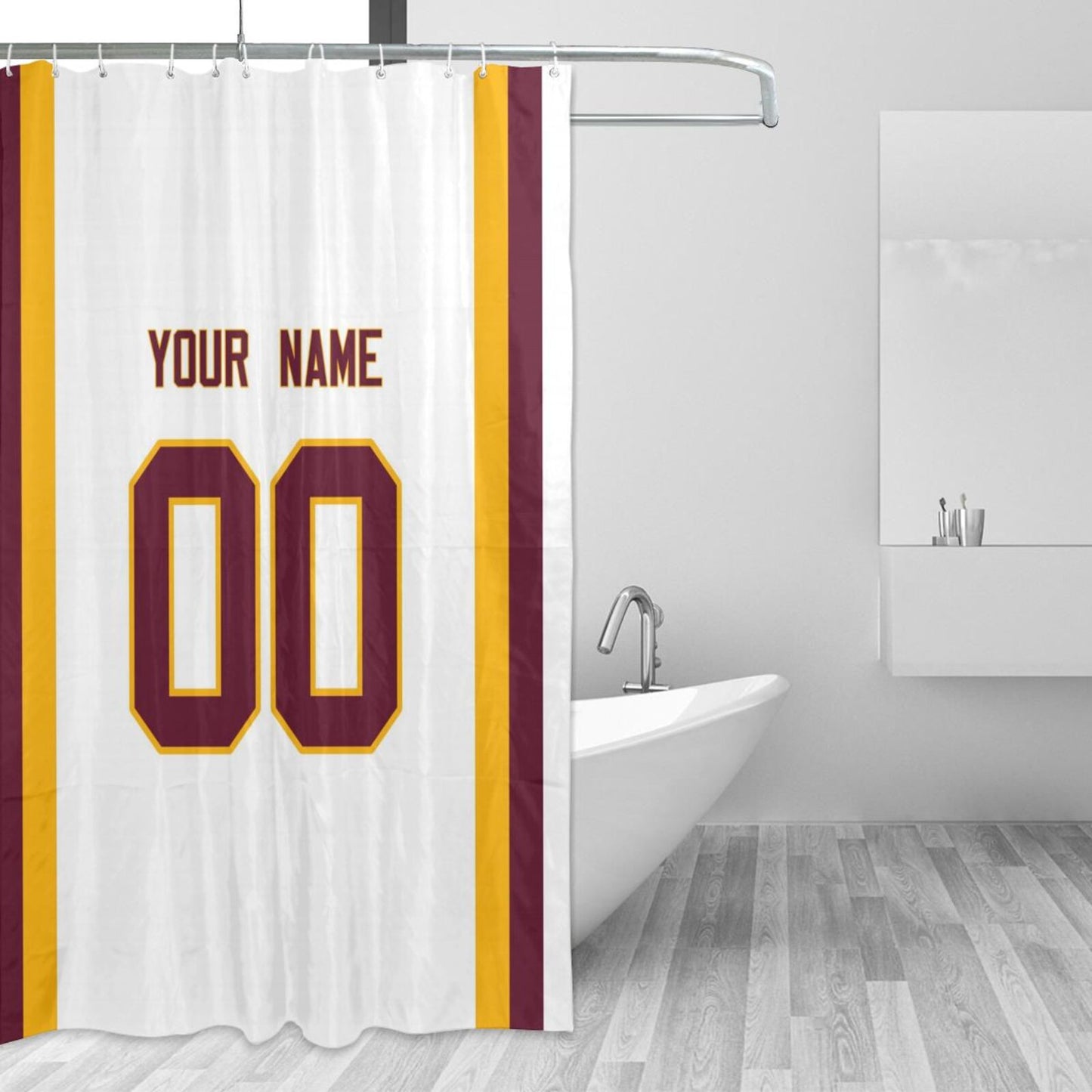 Custom W.Commanders Football style personalized shower curtain custom design name and number set of 12 shower curtain hooks Rings