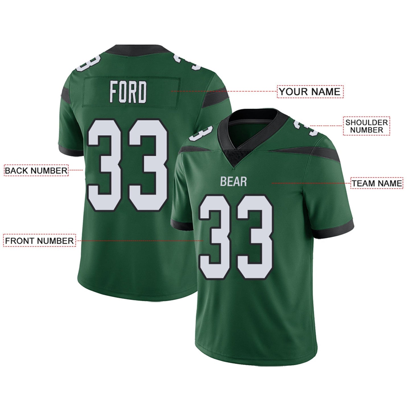 Custom NY.Jets Football Jerseys Team Player or Personalized Design Your Own Name for Men's Women's Youth Jerseys Green