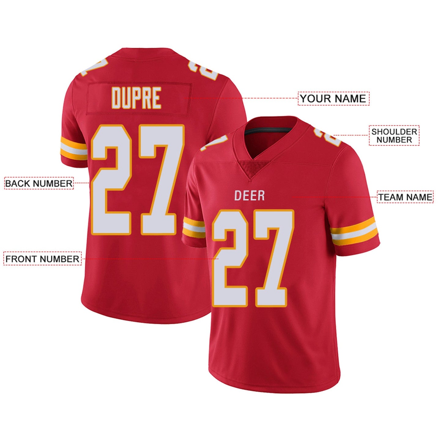 Custom KC.Chiefs Football Jerseys Team Player or Personalized Design Your Own Name for Men's Women's Youth Jerseys Red